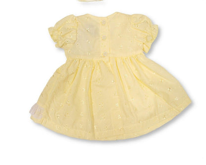 Baby Dress Lemon with Lace and Bows (NB-6m) (PK6) - BIS-2120-6362