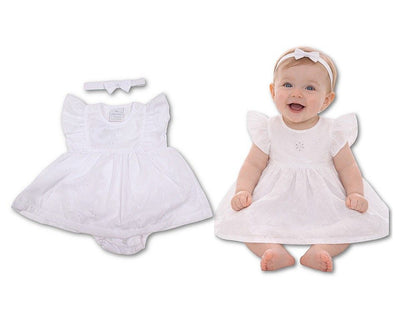 Baby Dress White with Flowers Embroidery (NB-6m) (PK6) - BIS-2120-6366