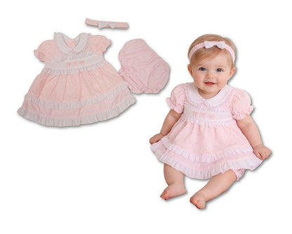Tiered Baby Dress Pink with Smocking and Bows (6-24m) (PK6) - BIS-2120-6371