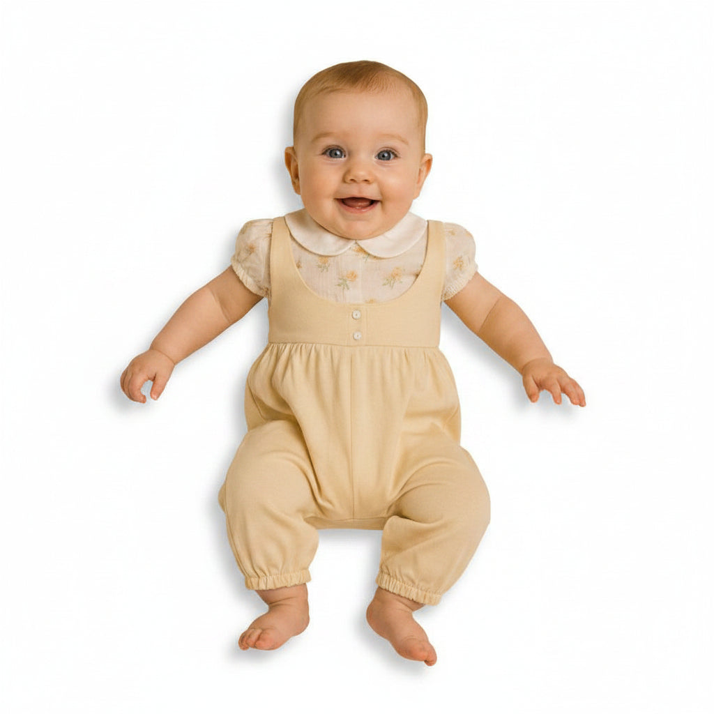 Baby Girls 2 pcs Long Romper Set with Flower Print (NB-9m) (PK6) - BIS-2120-6388