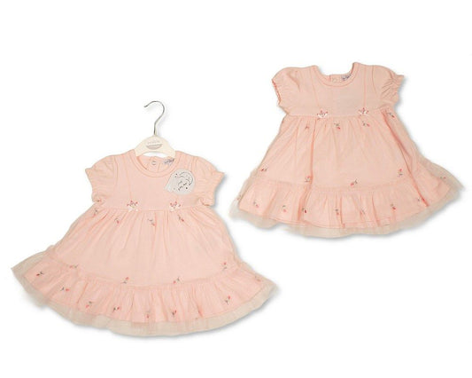 Baby Girls Dress with Floral Embroidery and Mesh (NB-9m) (PK6) - BIS-2120-6392