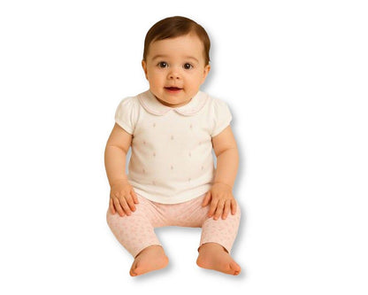 Baby Girls 2 pcs Leggings Set with Floral Print and Embroidery (NB-9m) (PK6) - BIS-2120-6393