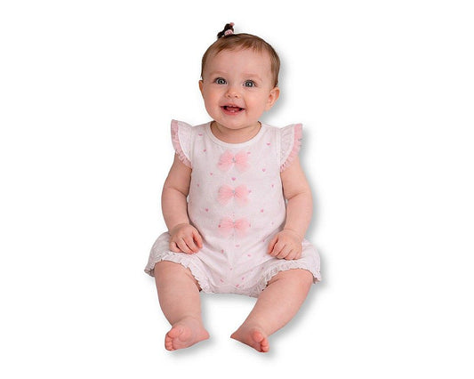 Baby Girls Short Romper with 3 Bows - Hearts (NB-6m) (PK6) - BIS-2120-6395