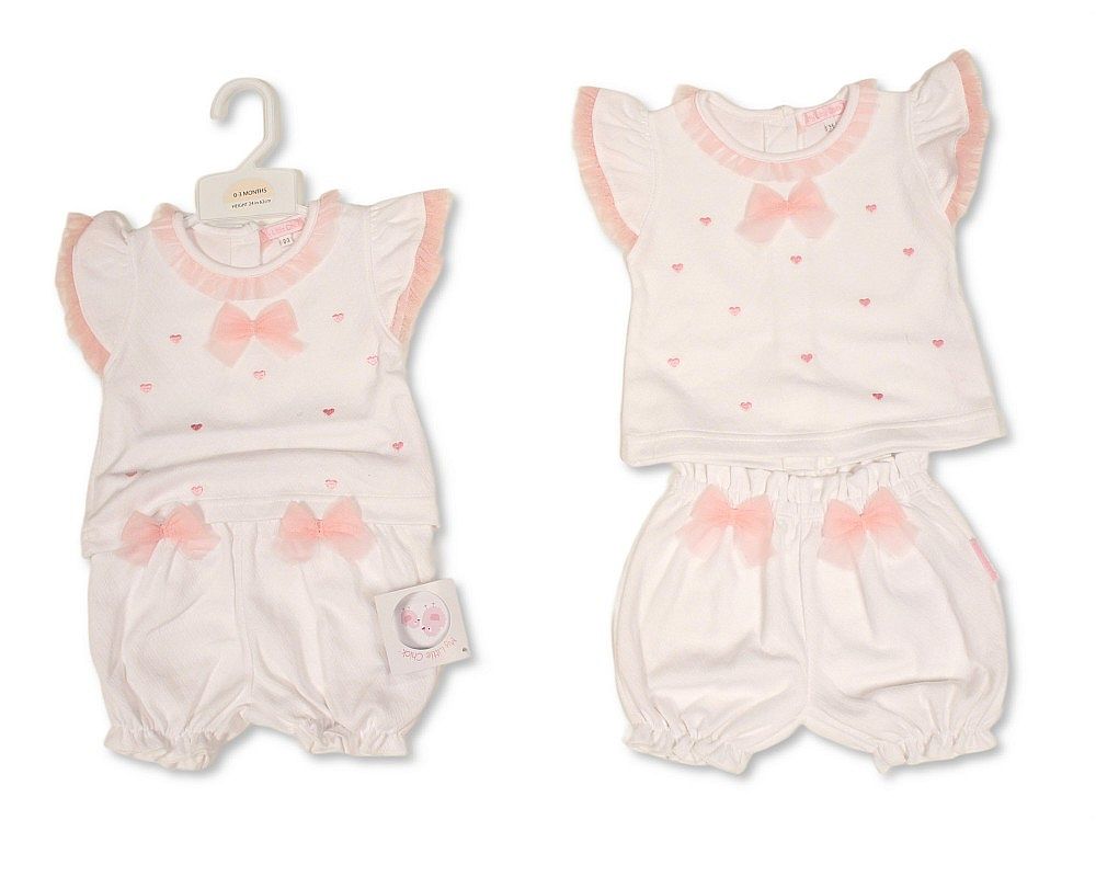 Baby Girls 2 pcs Short Set with Bows - Hearts (NB-9m) (PK6) - BIS-2120-6397