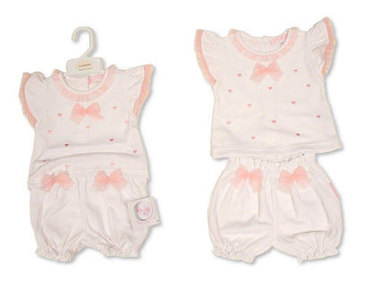 Baby Girls 2 pcs Short Set with Bows - Hearts (NB-9m) (PK6) - BIS-2120-6397