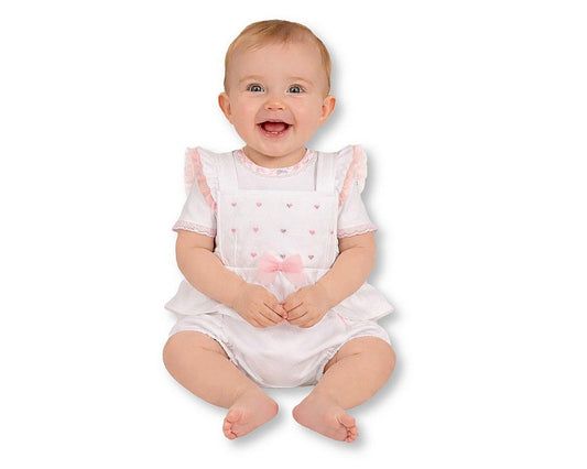 Baby Girls 2 pcs Short Dungaree Set with Bow - Hearts (NB-9m) (PK6) - BIS-2120-6399