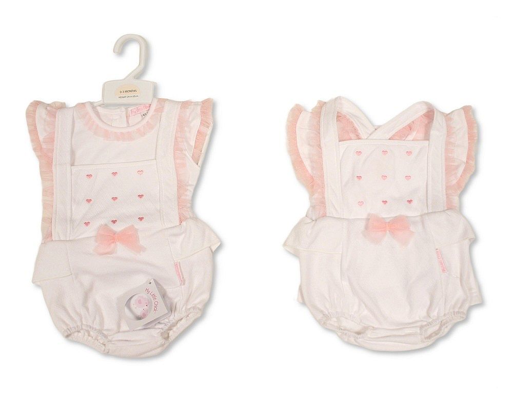 Baby Girls 2 pcs Short Dungaree Set with Bow - Hearts (NB-9m) (PK6) - BIS-2120-6399