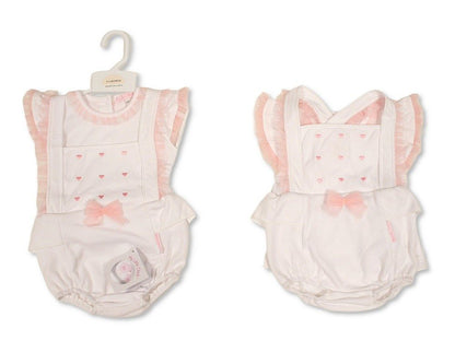 Baby Girls 2 pcs Short Dungaree Set with Bow - Hearts (NB-9m) (PK6) - BIS-2120-6399