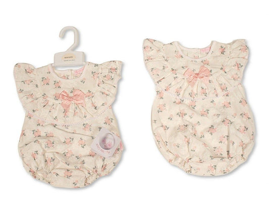 Baby Girls Short Romper with Floral Print and Bow (NB-6m) (PK6) - BIS-2120-6400