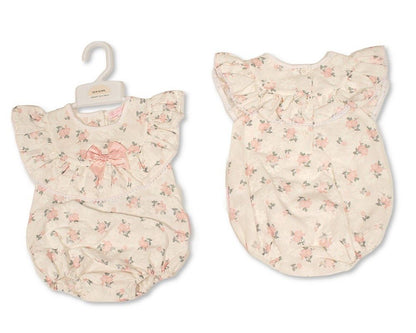 Baby Girls Short Romper with Floral Print and Bow (NB-6m) (PK6) - BIS-2120-6400