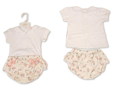 Baby Girls Short 2 pcs Set with Floral Print and Bow (NB-9m) (PK6) - BIS-2120-6401