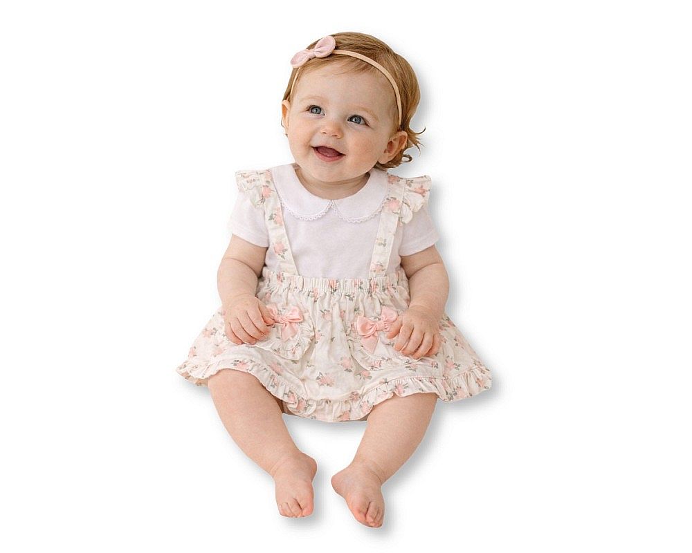 Baby Girls 2 pcs Dress Set with Floral Print and Bows (NB-9m) (PK6) - BIS-2120-6402