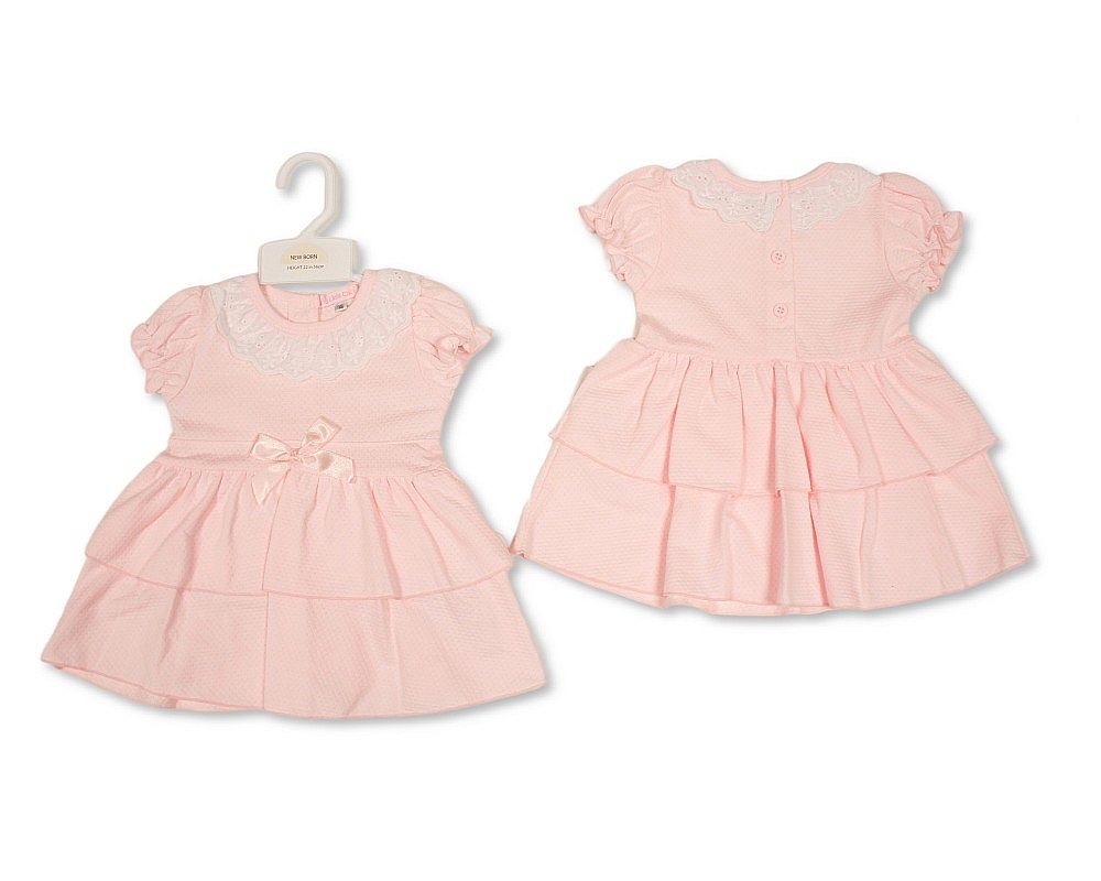 Baby Girls 2 Tier Dress with Lace and Bow (NB-9m) (PK6) - BIS-2120-6404