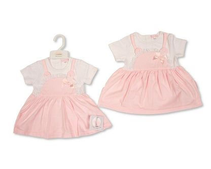Baby Girls Dungaree Dress with Lace and Bow (NB-9m) (PK6) - BIS-2120-6407