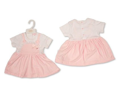 Baby Girls Dungaree Dress with Lace and Bow (NB-9m) (PK6) - BIS-2120-6407