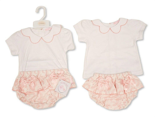 Baby Girls Jacquard 2 pcs Set with Bows (NB-9m) (PK6) - BIS-2120-6408