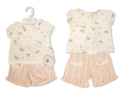 Baby Girls 2 pcs Shorts Set with Pockets and Floral Print (NB-9m) (PK6) - BIS-2120-6412