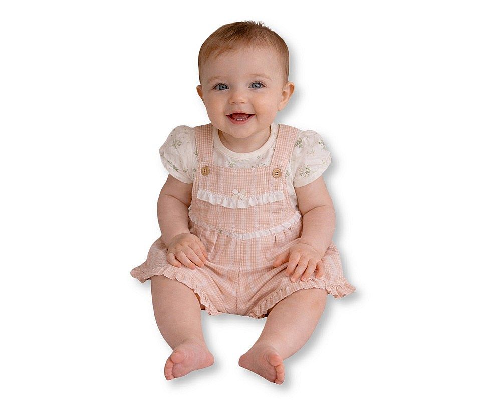 Baby Girls 2 pcs Short Dungaree Set with Floral Print (NB-9m) (PK6) - BIS-2120-6413