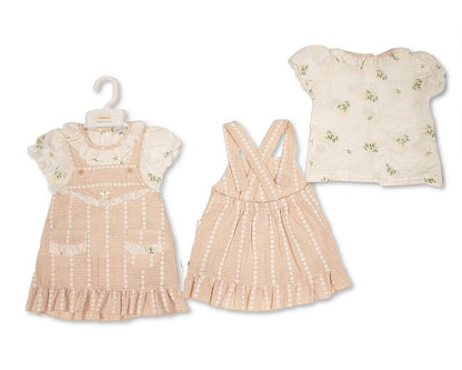 Baby Girls 2 pcs Dress Dungaree Set with Floral Print (NB-9m) (PK6) - BIS-2120-6414