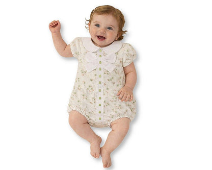 Baby Girls Romper with Floral Print, Lace and Bow (NB-9m) (PK6) - BIS-2120-6416