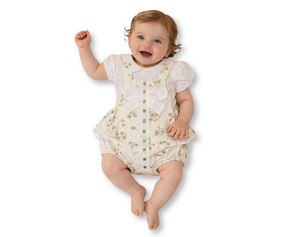 Baby Girls Spanish Romper Set with Floral Print, Lace and Bow (NB-9m) (PK6) - BIS-2120-6418