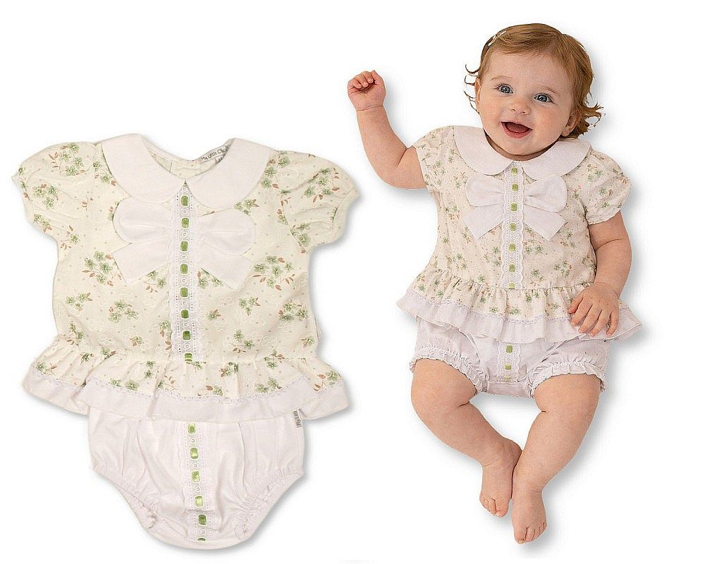 Baby Girls 2 pcs Set with Floral Print, Lace and Bow (NB-9m) (PK6) - BIS-2120-6420