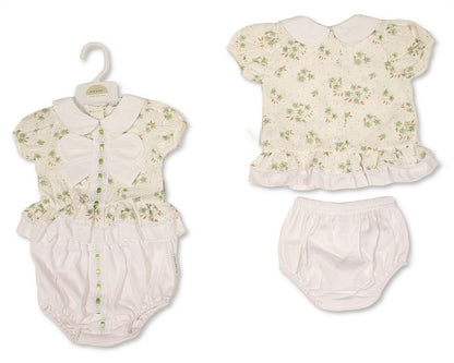 Baby Girls 2 pcs Set with Floral Print, Lace and Bow (NB-9m) (PK6) - BIS-2120-6420