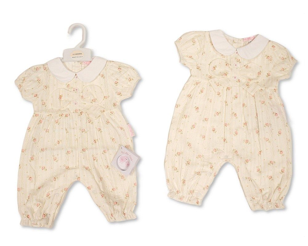 Baby Girls Floral Long Romper with Bow (NB-9m) (PK6) BIS-2120-6436