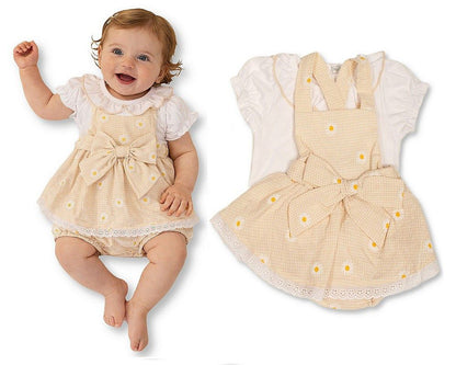 Baby Girls Gingham Dungaree Dress Set with Lace and Bow (NB-9m) (PK6) BIS-2120-6440
