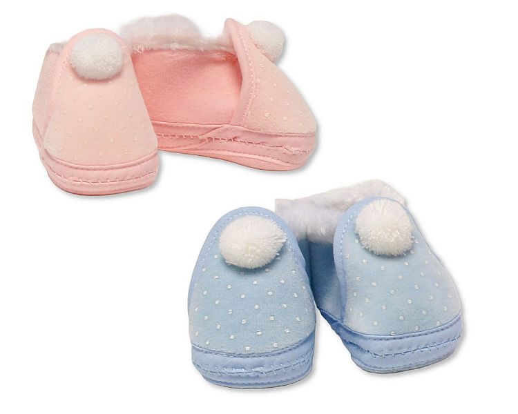 Baby Booties with Fur Trim and Pompoms (0-6m) (PK8) BSS-116-385