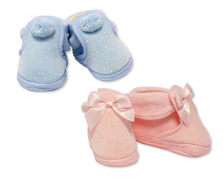 Baby Booties with Flap Over and Bows/Pompoms (0-6m) (PK8) BSS-116-386
