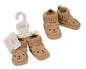 Knitted Baby Booties with Teddy Face Embroidery and Ears - Taupe (0-3m) (PK6) BSS-116-835