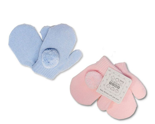 Knitted Baby Mittens with Pompoms (0-6Months) (PK6) BW-0503-0464