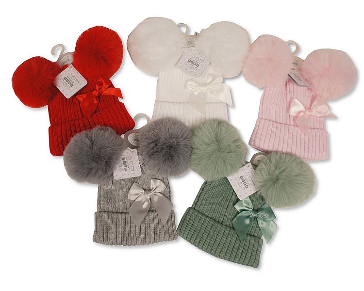 Pom Pom Hat with Bow - Five Colours (6-12m) (PK6) BW-0503-0622