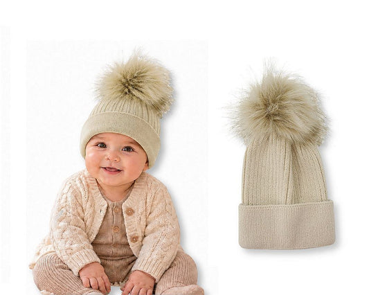 Baby Pom-Pom Hat with Smooth Brim - Taupe (Sml-XL) (PK6) BW-0503-0655T