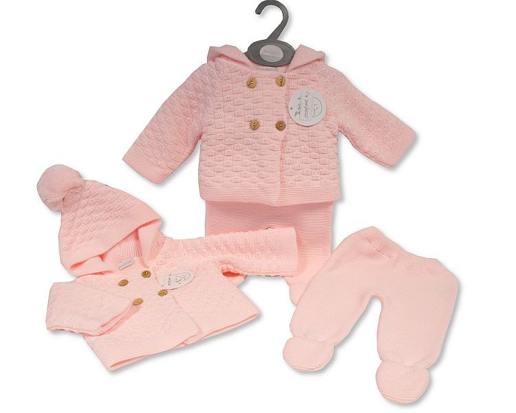 Knitted Baby Girls 2 pcs Pram Set with Hood and Buttons (PK6) BW-10-1220