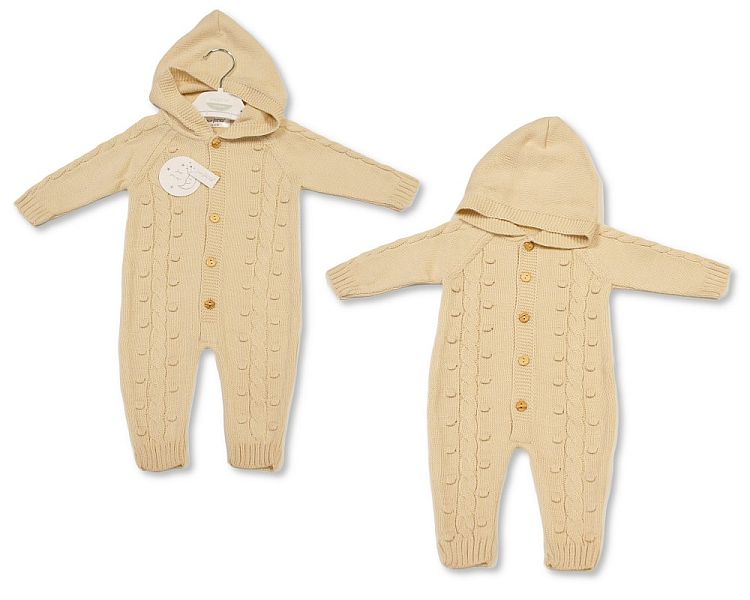 Knitted Baby All-In-One with Hood and Buttons (NB-6m) (PK6) BW-10-1231