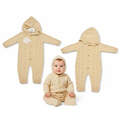 Knitted Baby All-In-One with Hood and Buttons (NB-6m) (PK6) BW-10-1231