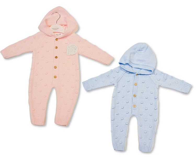 Knitted Baby All-In-One with Dots and Hood (NB-6m) (PK6) BW-10-1233