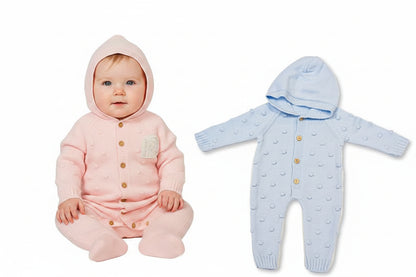Knitted Baby All-In-One with Dots and Hood (NB-6m) (PK6) BW-10-1233