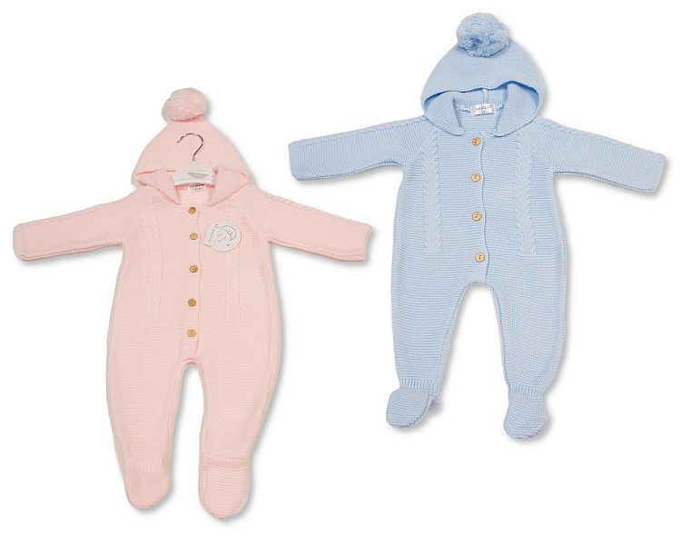 Knitted Baby All-In-One with Hood and Pompom (NB-6m) (PK6) BW-10-1235