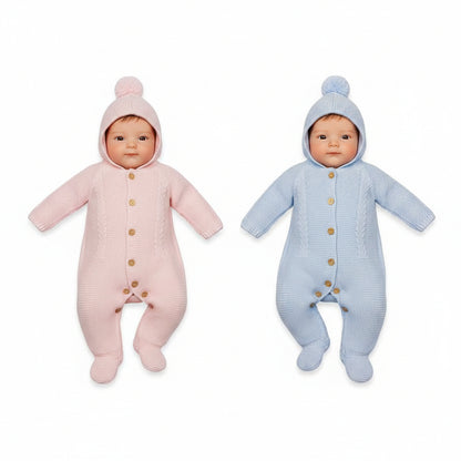 Knitted Baby All-In-One with Hood and Pompom (NB-6m) (PK6) BW-10-1235