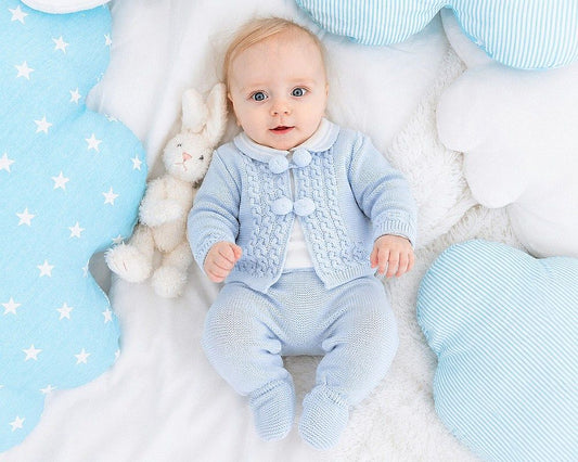 Knitted Baby Boys 3 pcs Set with Pompoms (NB-9m) (PK6) - BW-10-1241