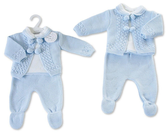 Knitted Baby Boys 3 pcs Set with Pompoms (NB-9m) (PK6) - BW-10-1241
