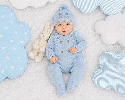 Knitted Baby Boys 3 pcs Dungaree Set (NB-9m) (PK6) - BW-10-1242