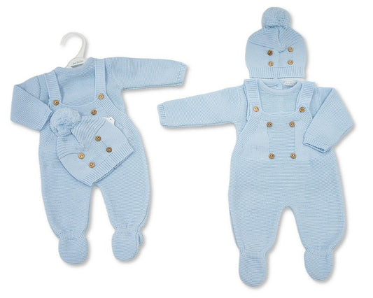 Knitted Baby Boys 3 pcs Dungaree Set (NB-9m) (PK6) - BW-10-1242