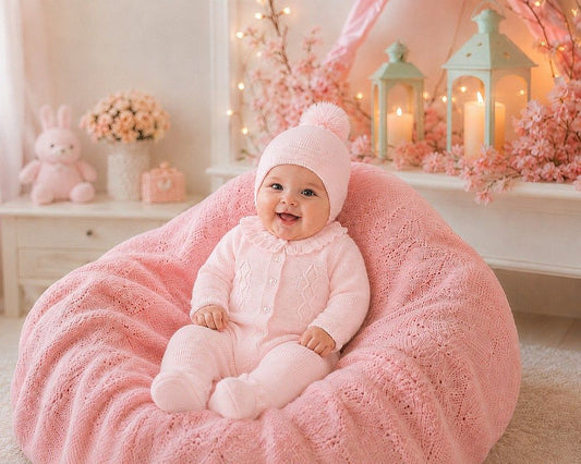 Knitted Baby Girls All-In-One with Pompom Hat (NB-9m) (PK6) - BW-10-1244