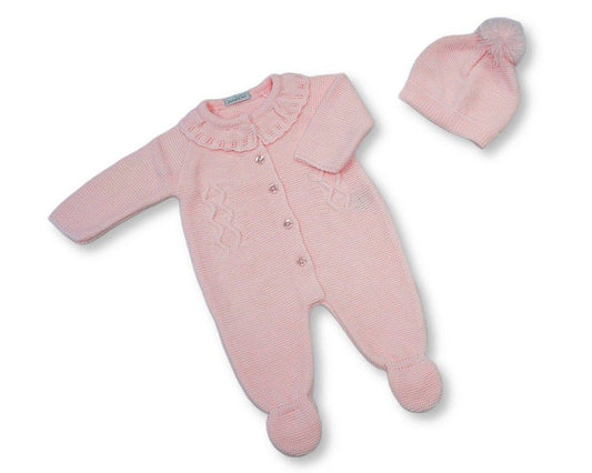 Knitted Baby Girls All-In-One with Pompom Hat (NB-9m) (PK6) - BW-10-1244
