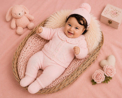 Knitted Baby Girls 2 pcs Set with Hat (NB-9m) (PK6) - BW-10-1245