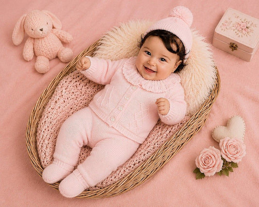 Knitted Baby Girls 2 pcs Set with Hat (NB-9m) (PK6) - BW-10-1245